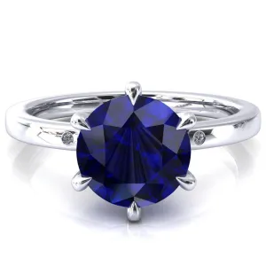 Maise Round Blue Sapphire 6 Prong Diamond Accent Engagement Ring