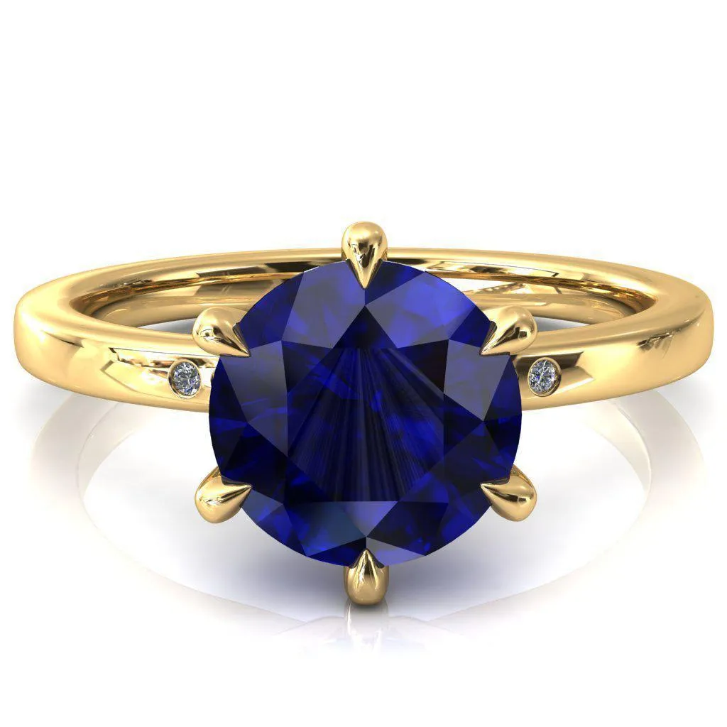 Maise Round Blue Sapphire 6 Prong Diamond Accent Engagement Ring