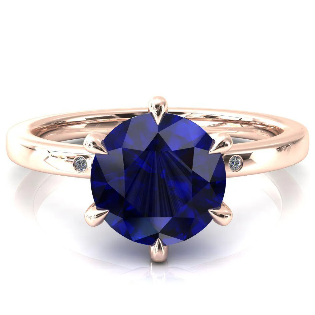 Maise Round Blue Sapphire 6 Prong Diamond Accent Engagement Ring