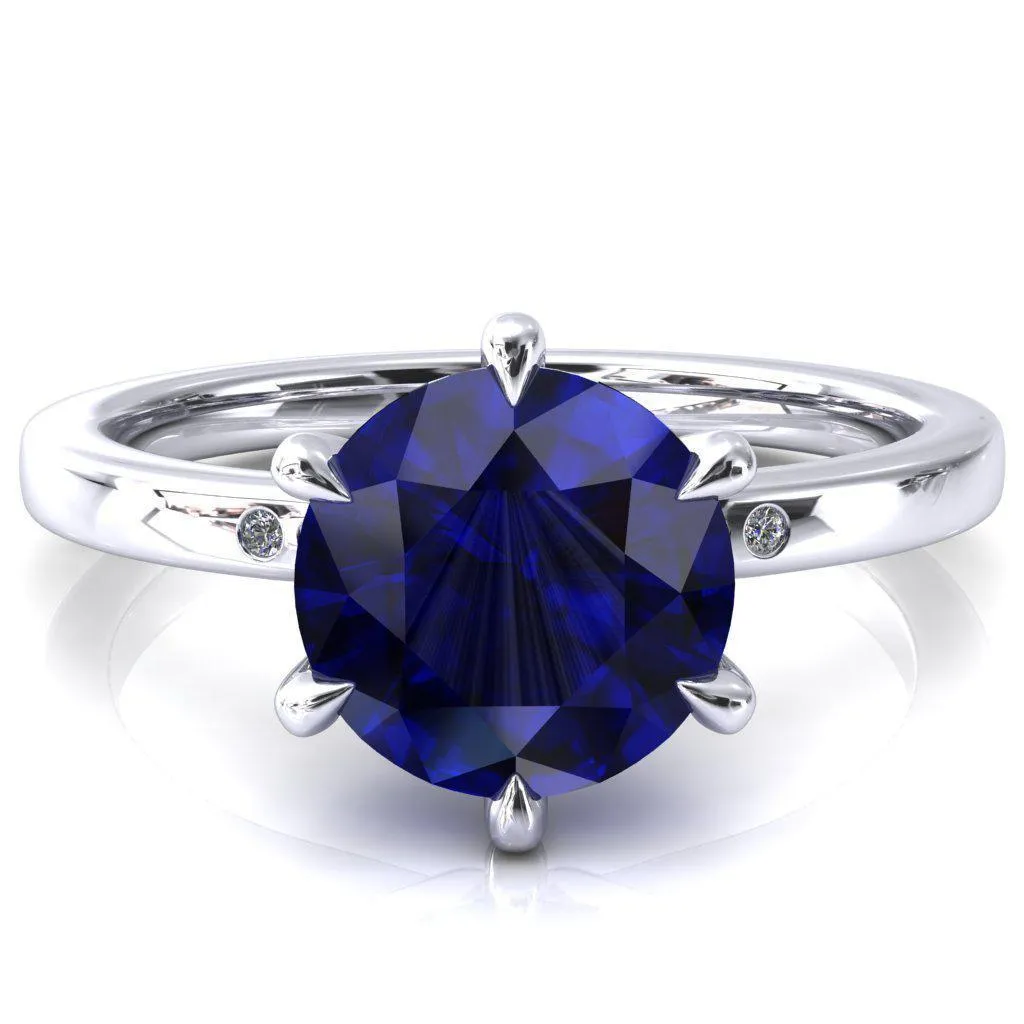 Maise Round Blue Sapphire 6 Prong Diamond Accent Engagement Ring