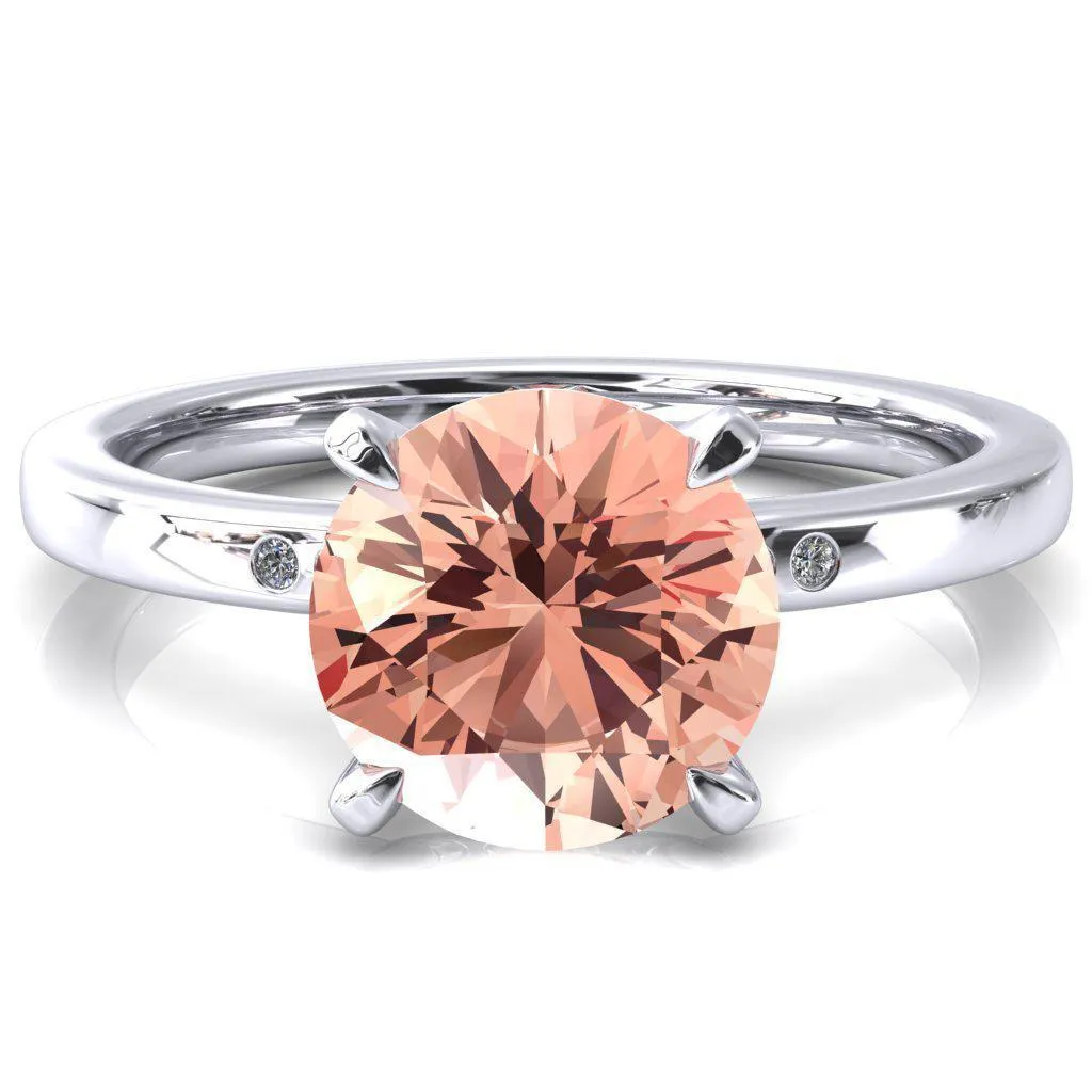 Maise Round Champagne Sapphire 4 Prong Diamond Accent Engagement Ring
