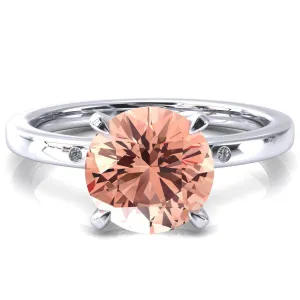 Maise Round Champagne Sapphire 4 Prong Diamond Accent Engagement Ring