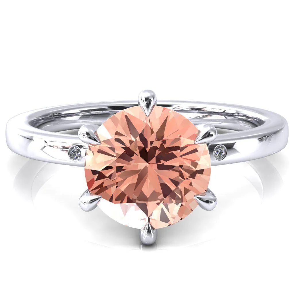 Maise Round Champagne Sapphire 6 Prong Diamond Accent Engagement Ring