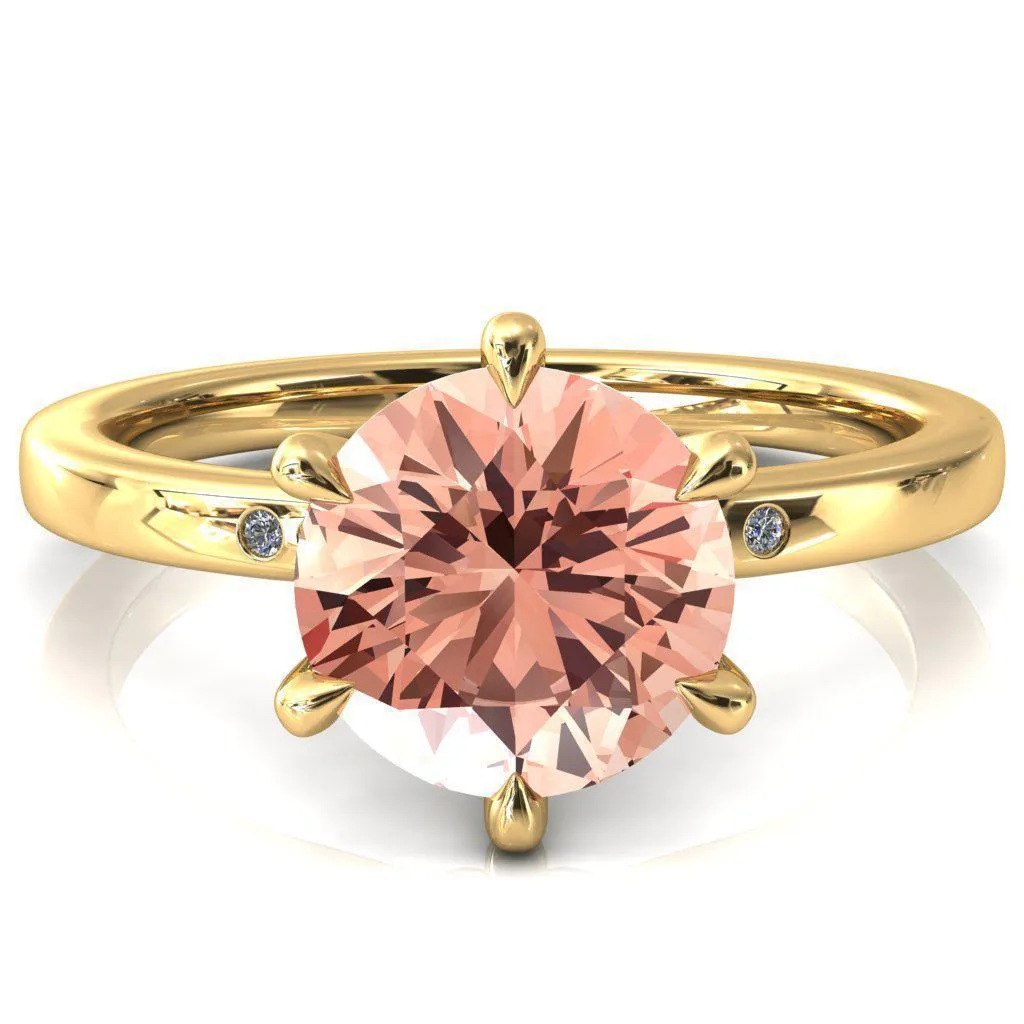 Maise Round Champagne Sapphire 6 Prong Diamond Accent Engagement Ring