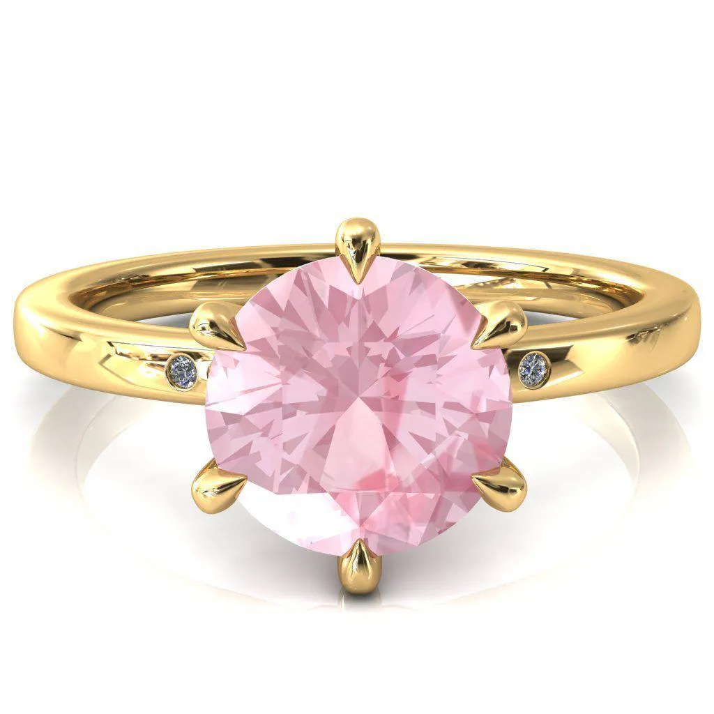 Maise Round Pink Sapphire 6 Prong Diamond Accent Engagement Ring
