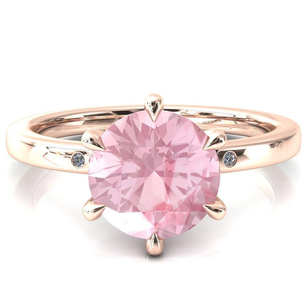 Maise Round Pink Sapphire 6 Prong Diamond Accent Engagement Ring