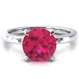 Maise Round Ruby 4 Prong Diamond Accent Engagement Ring