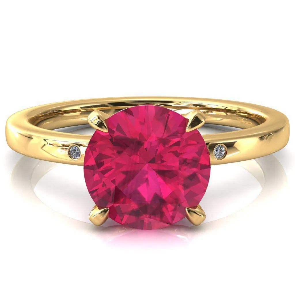 Maise Round Ruby 4 Prong Diamond Accent Engagement Ring