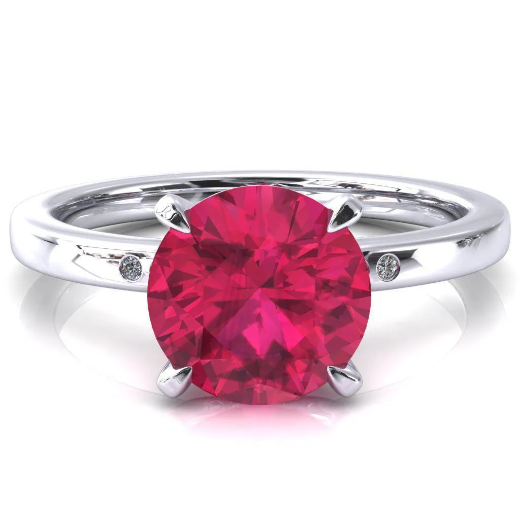 Maise Round Ruby 4 Prong Diamond Accent Engagement Ring