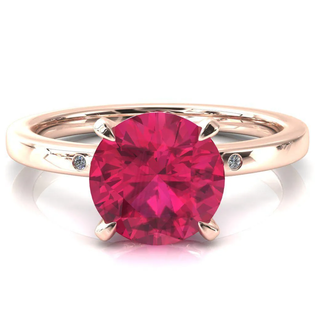 Maise Round Ruby 4 Prong Diamond Accent Engagement Ring