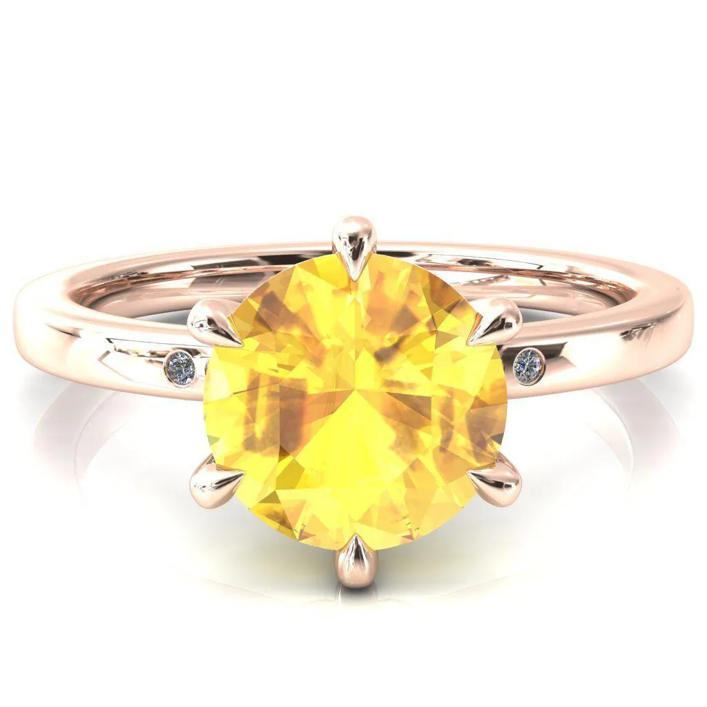 Maise Round Yellow Sapphire 6 Prong Diamond Accent Engagement Ring