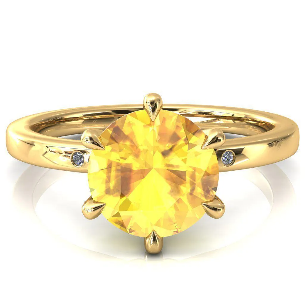 Maise Round Yellow Sapphire 6 Prong Diamond Accent Engagement Ring
