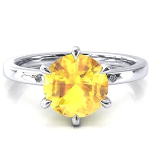 Maise Round Yellow Sapphire 6 Prong Diamond Accent Engagement Ring