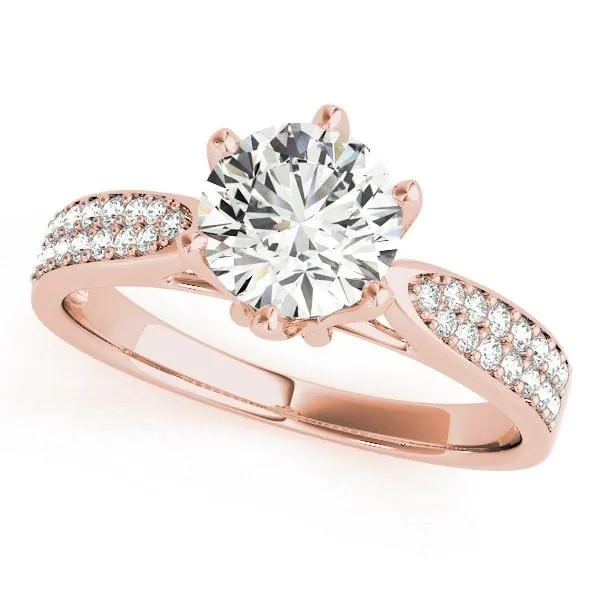 Maisha Round Center Stone Double Row Pave 6 Prong Engagement Ring
