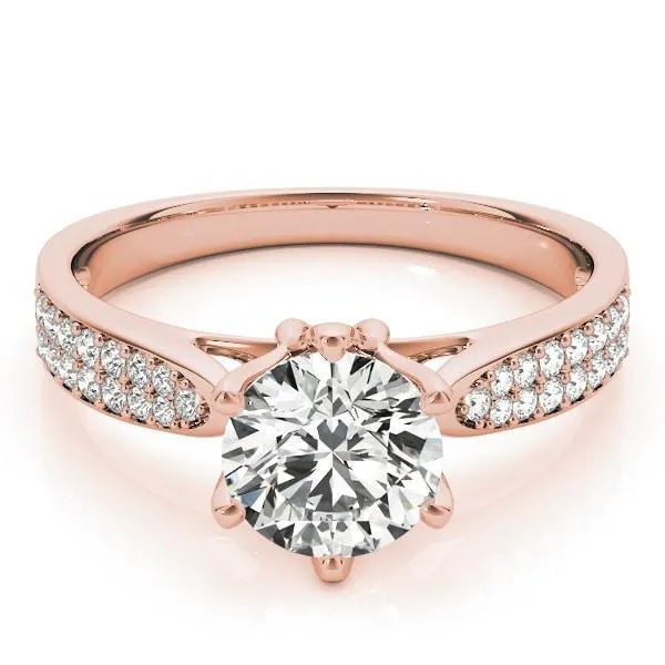 Maisha Round Center Stone Double Row Pave 6 Prong Engagement Ring