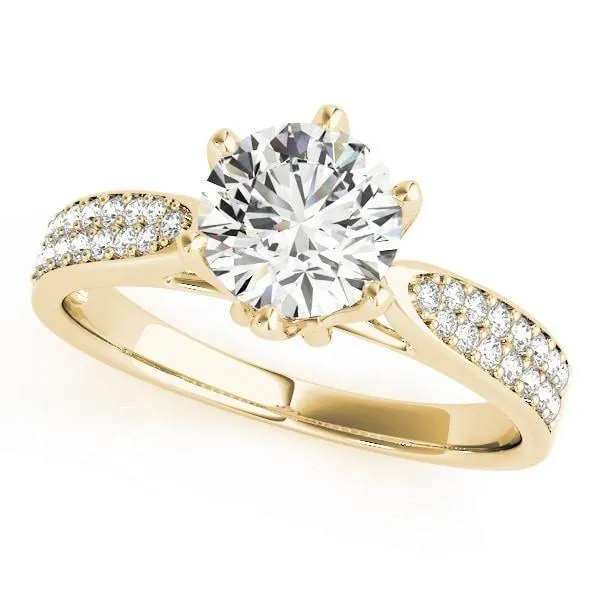 Maisha Round Center Stone Double Row Pave 6 Prong Engagement Ring