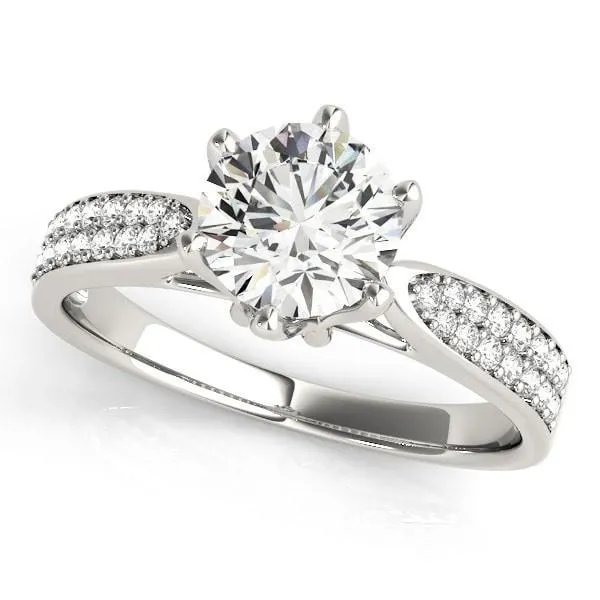 Maisha Round Center Stone Double Row Pave 6 Prong Engagement Ring