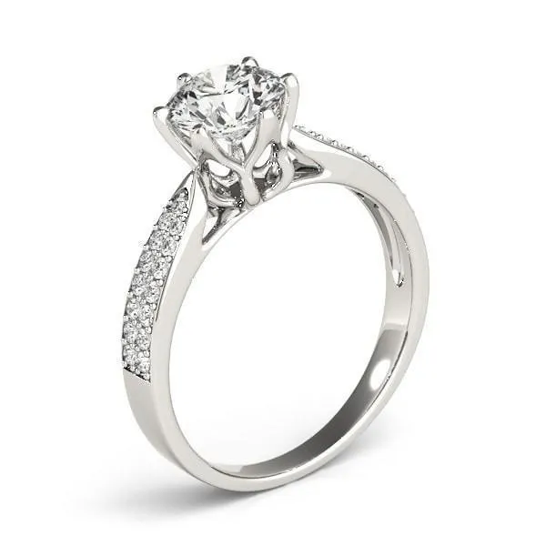 Maisha Round Center Stone Double Row Pave 6 Prong Engagement Ring