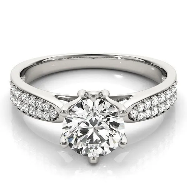 Maisha Round Center Stone Double Row Pave 6 Prong Engagement Ring