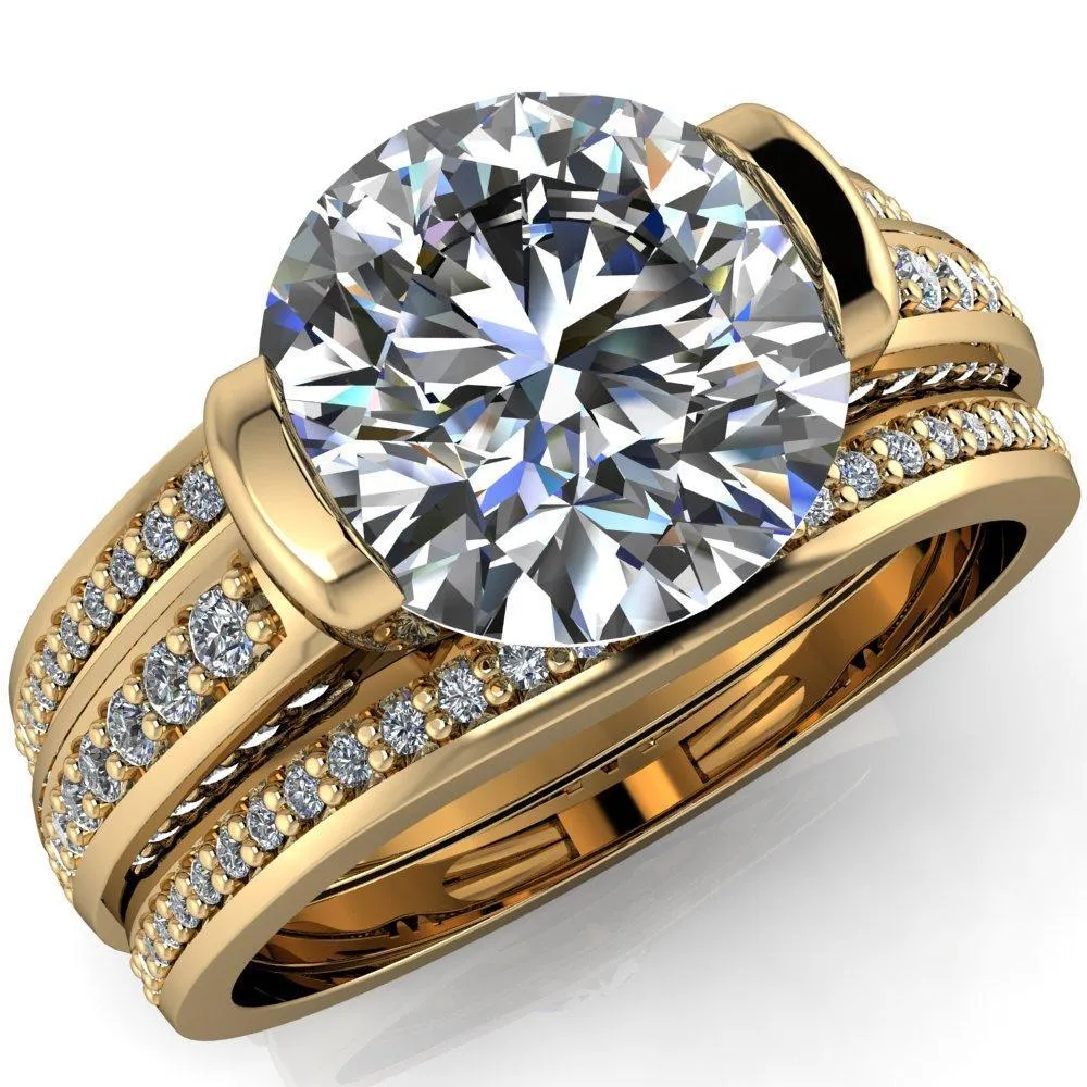 Makayla Round Center Stone 6 Side Diamond Set Ring