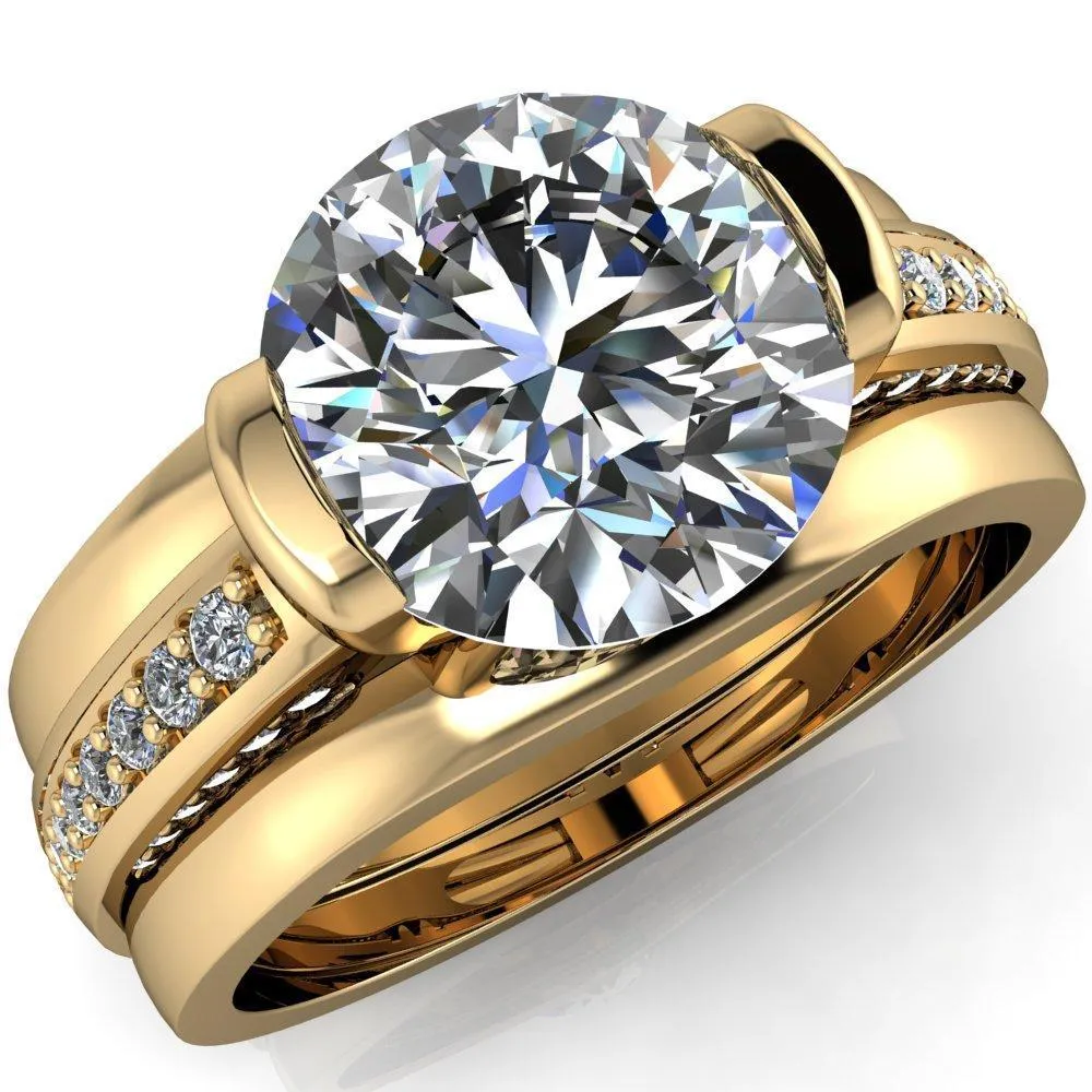 Makayla Round Center Stone 6 Side Diamond Set Ring