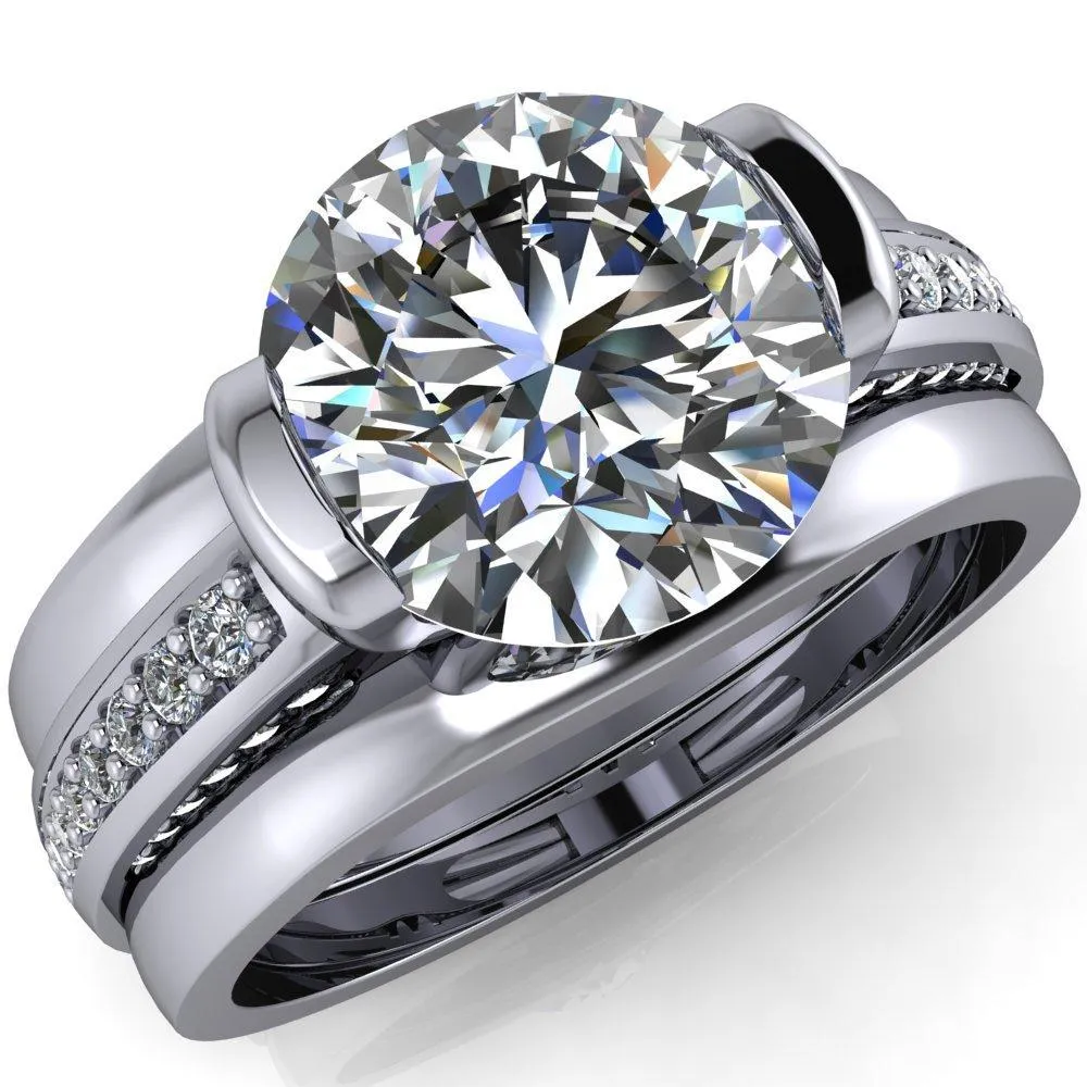 Makayla Round Center Stone 6 Side Diamond Set Ring
