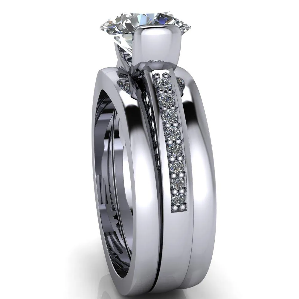 Makayla Round Center Stone 6 Side Diamond Set Ring