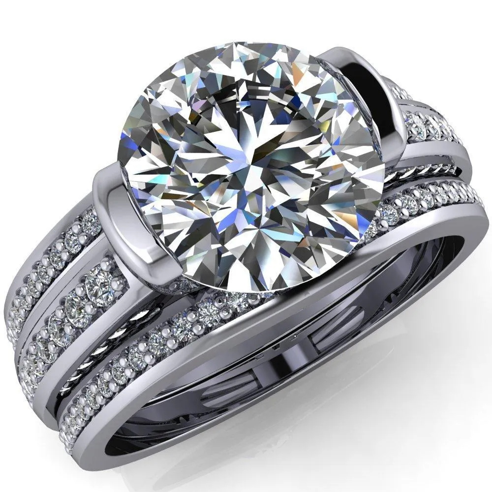 Makayla Round Center Stone 6 Side Diamond Set Ring