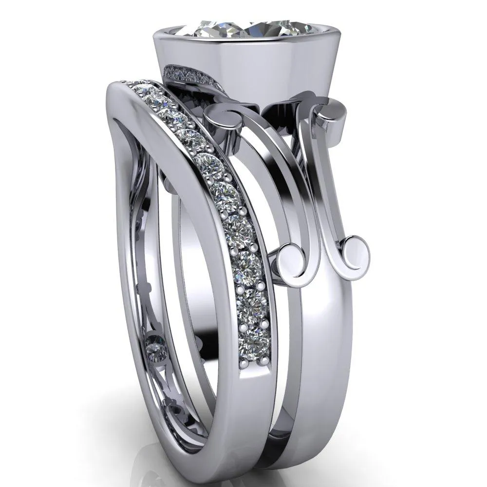 Malefica Oval Center Stone Split Shank Full Bezel Engagement Ring
