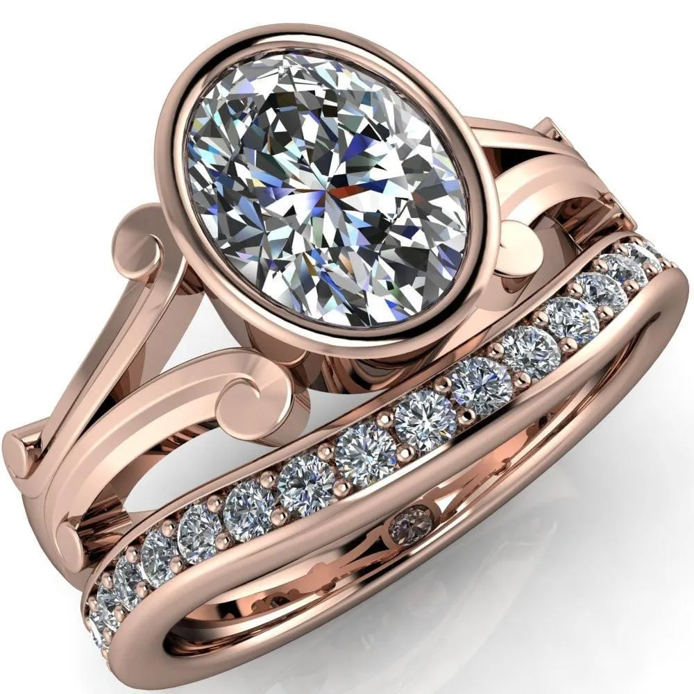 Malefica Oval Center Stone Split Shank Full Bezel Engagement Ring