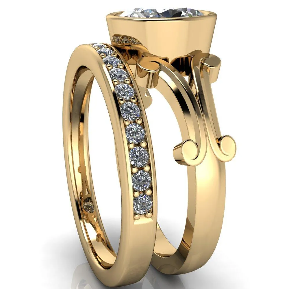 Malefica Oval Center Stone Split Shank Full Bezel Engagement Ring