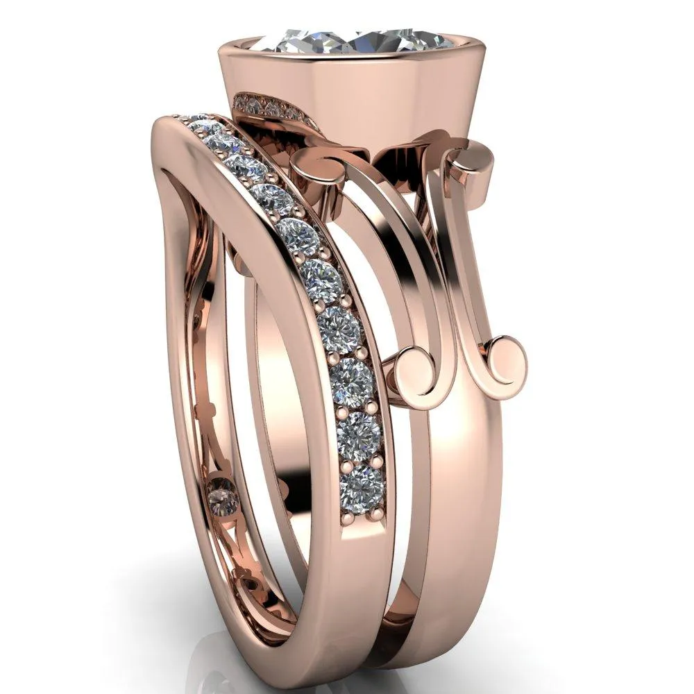 Malefica Oval Center Stone Split Shank Full Bezel Engagement Ring