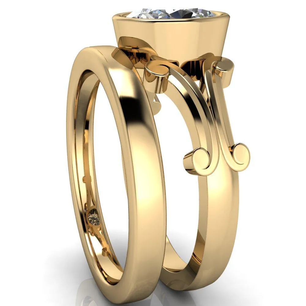 Malefica Oval Center Stone Split Shank Full Bezel Engagement Ring