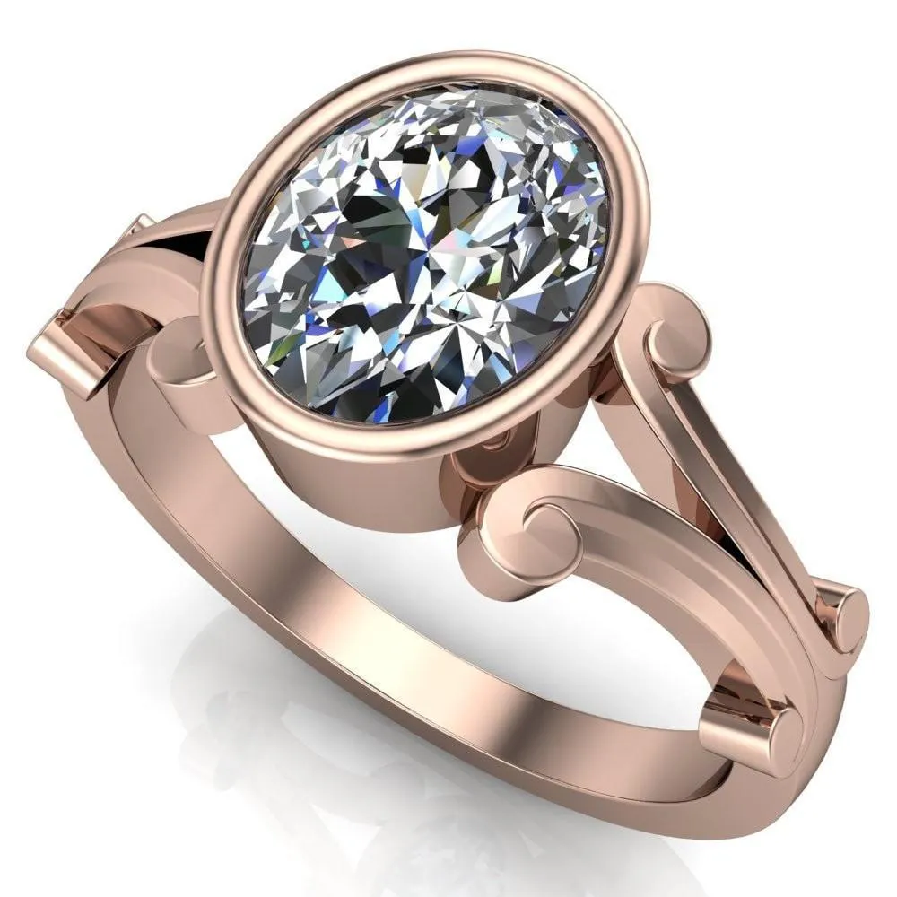 Malefica Oval Center Stone Split Shank Full Bezel Engagement Ring