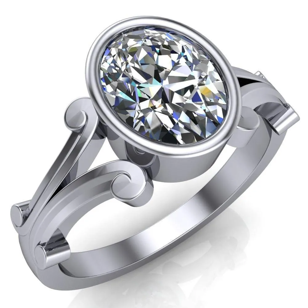 Malefica Oval Center Stone Split Shank Full Bezel Engagement Ring