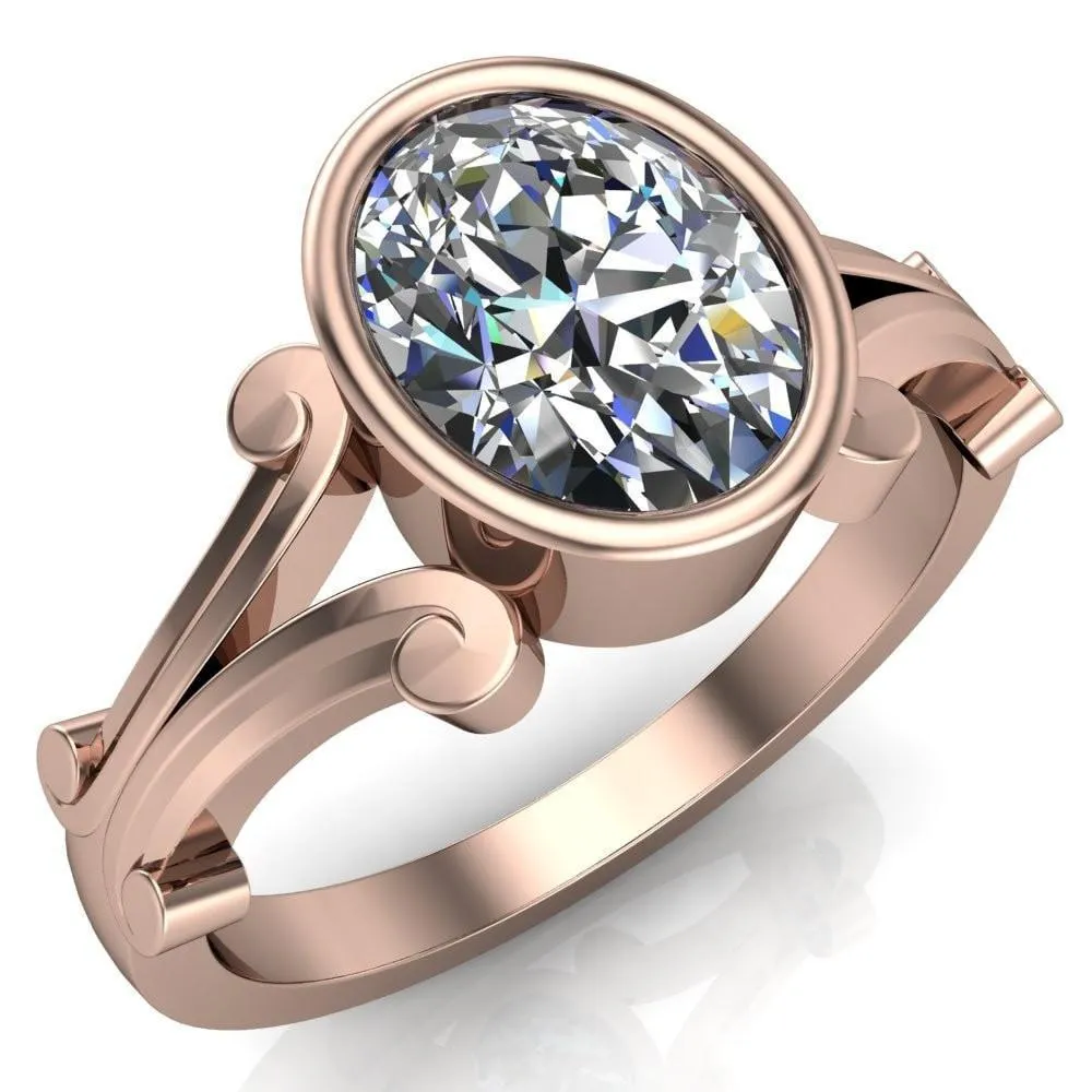 Malefica Oval Center Stone Split Shank Full Bezel Engagement Ring