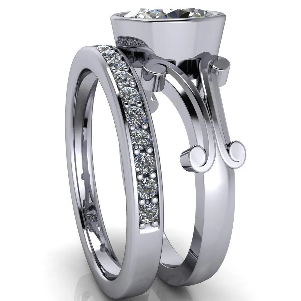 Malefica Oval Center Stone Split Shank Full Bezel Engagement Ring