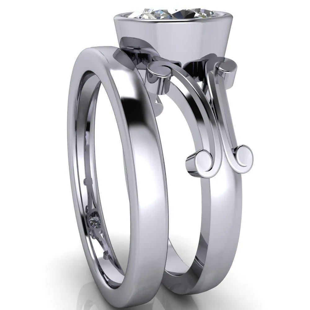 Malefica Oval Center Stone Split Shank Full Bezel Engagement Ring