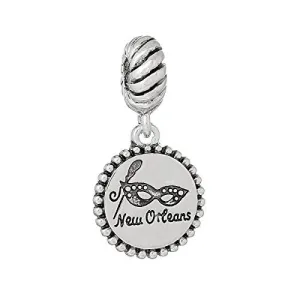 Mardi Gra Mask New Orleans Carved Silver Tone Charm Bead for Most European Snake Chain Bracelet