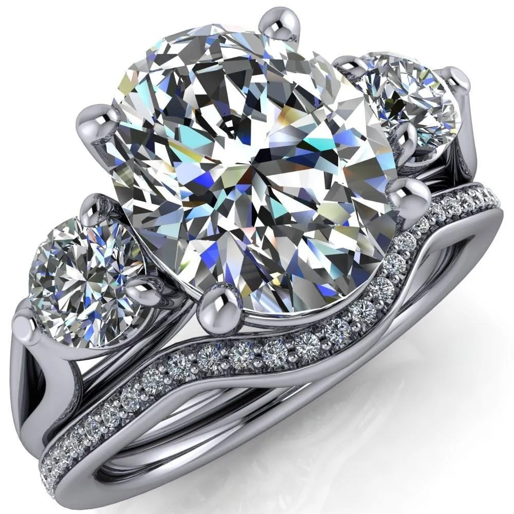 Marianna Oval Center Stone Diamond Side Under Bezel Split Shank Engagement Ring