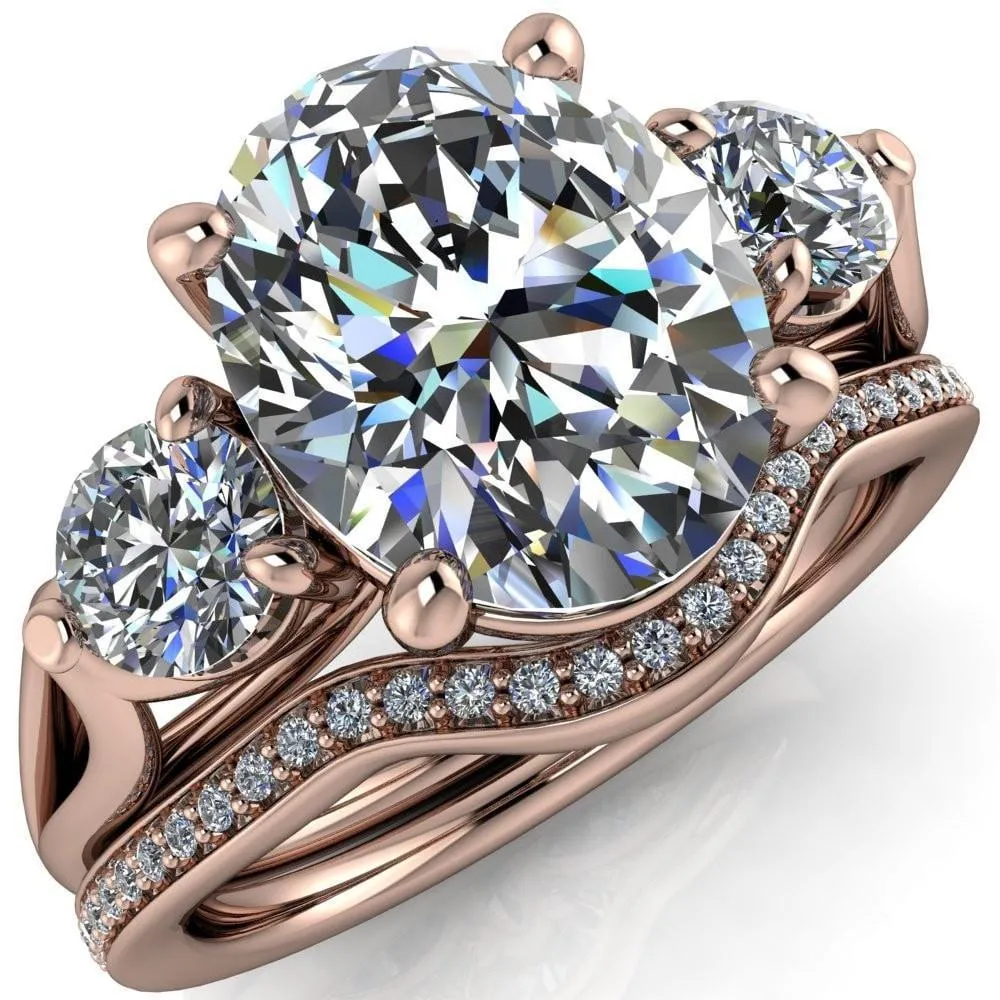 Marianna Oval Center Stone Diamond Side Under Bezel Split Shank Engagement Ring