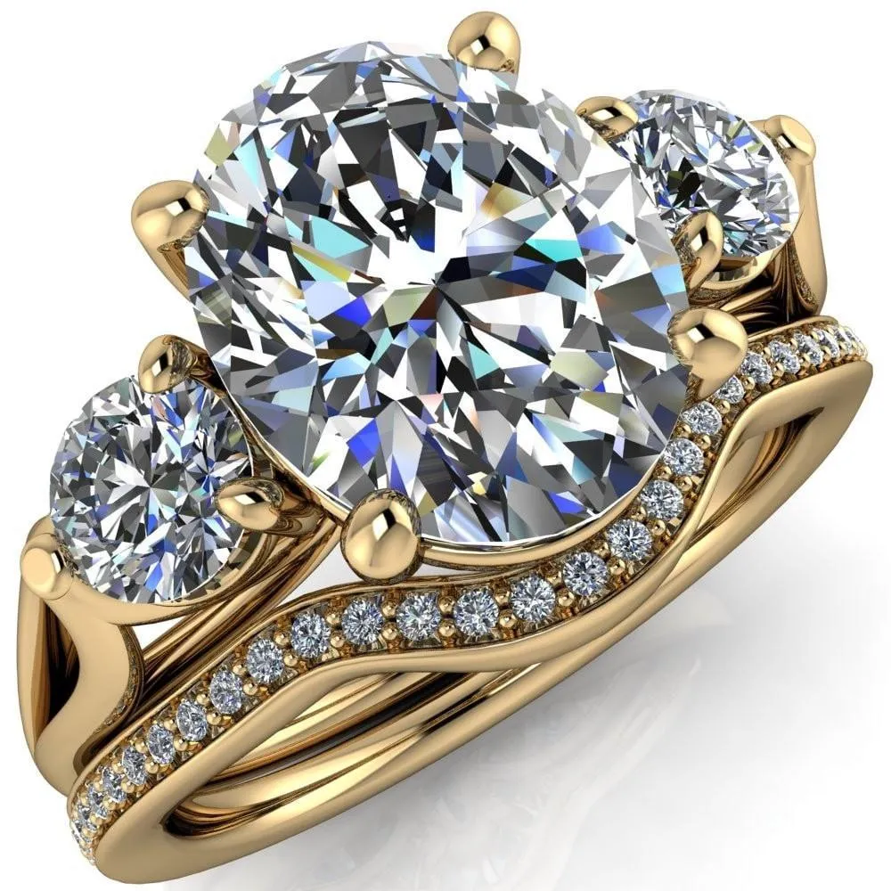 Marianna Oval Center Stone Diamond Side Under Bezel Split Shank Engagement Ring