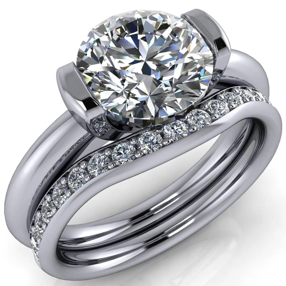 Marika Round Center Stone Shaped U Gallery with Upper and Lower Rail Set Solitaire Ring