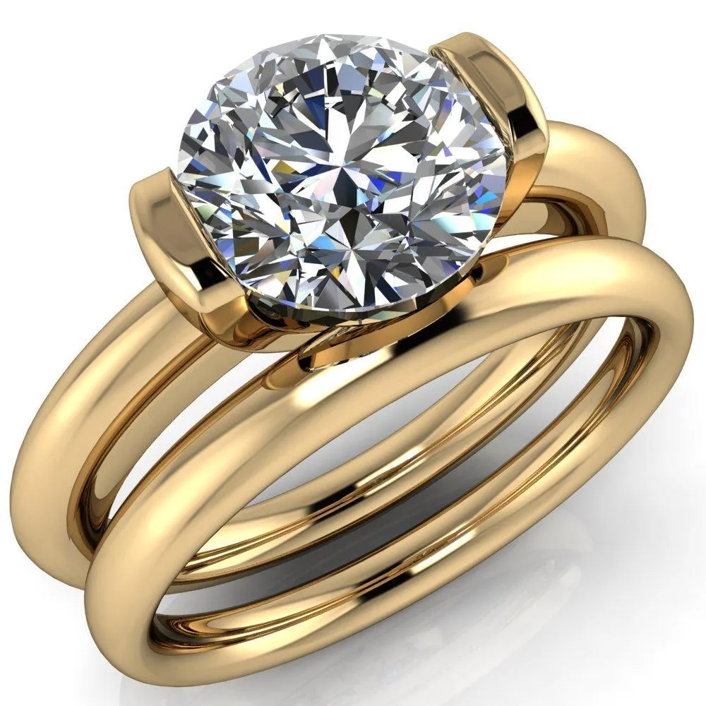 Marika Round Center Stone Shaped U Gallery with Upper and Lower Rail Set Solitaire Ring