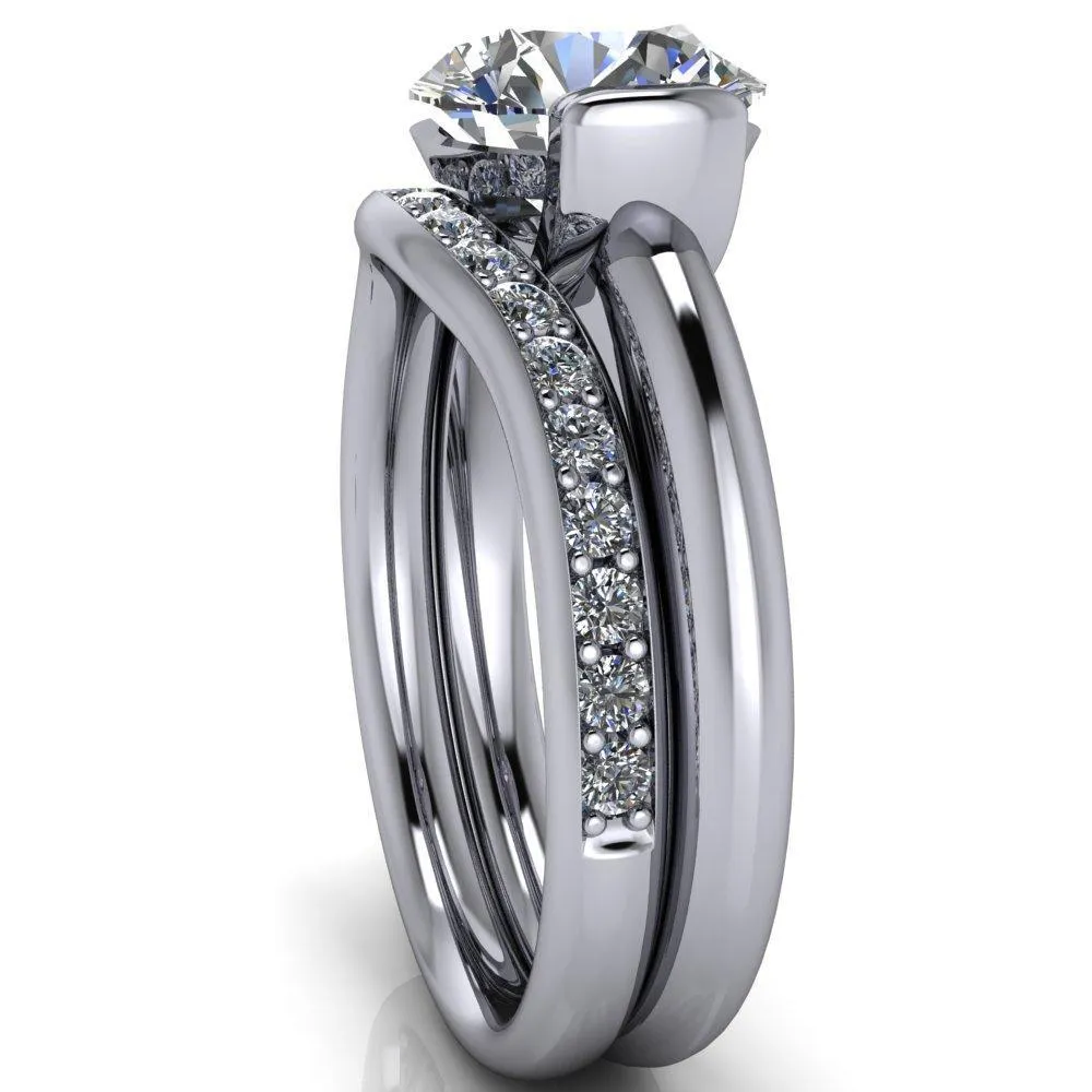 Marika Round Center Stone Shaped U Gallery with Upper and Lower Rail Set Solitaire Ring