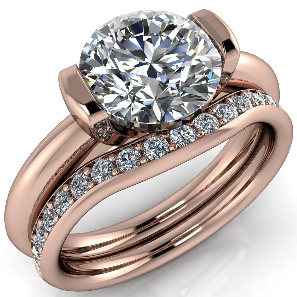 Marika Round Center Stone Shaped U Gallery with Upper and Lower Rail Set Solitaire Ring
