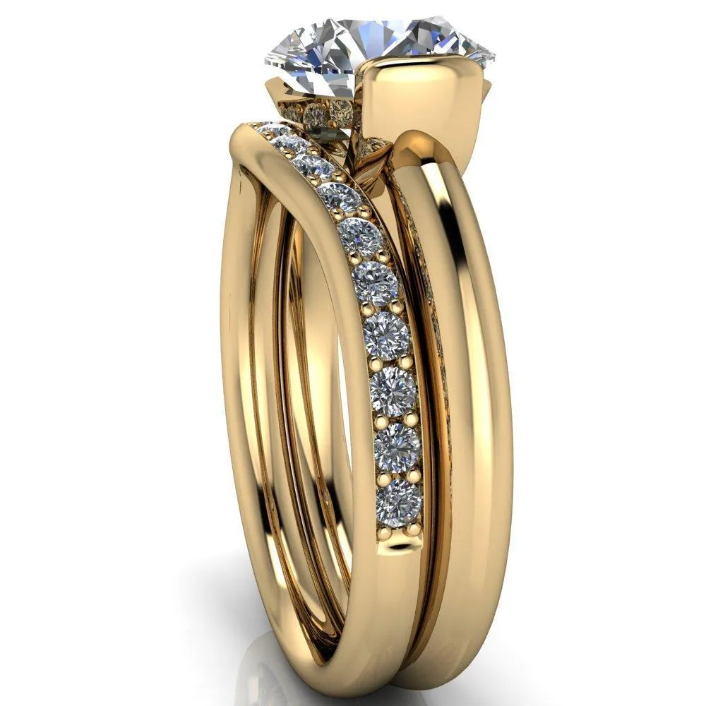 Marika Round Center Stone Shaped U Gallery with Upper and Lower Rail Set Solitaire Ring