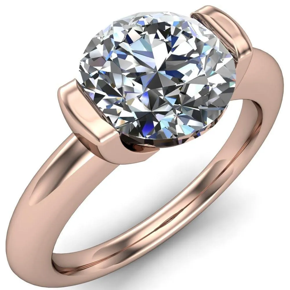 Marika Round Center Stone Shaped U Gallery with Upper and Lower Rail Set Solitaire Ring
