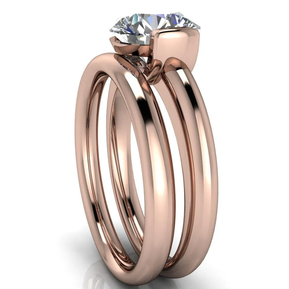 Marika Round Center Stone Shaped U Gallery with Upper and Lower Rail Set Solitaire Ring