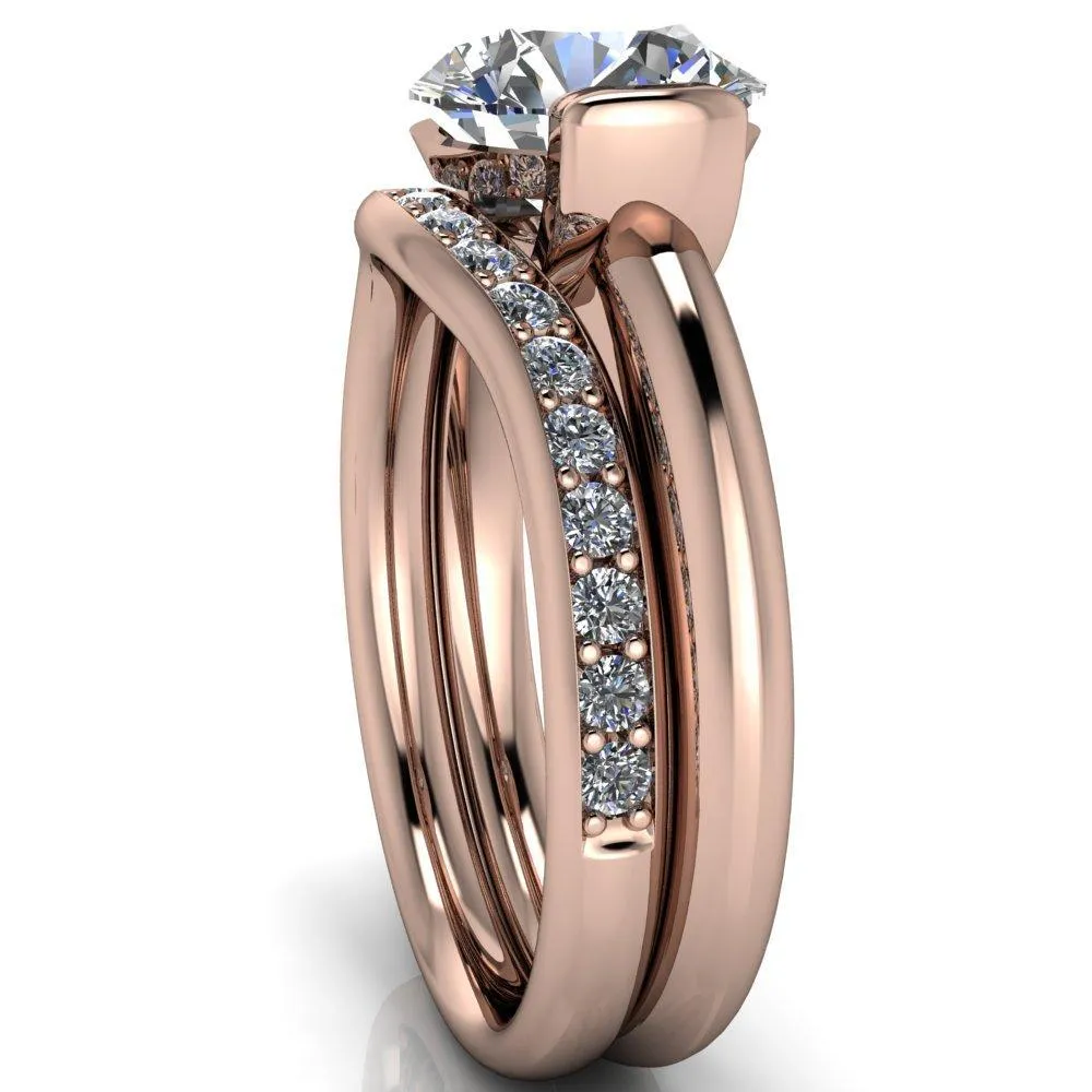 Marika Round Center Stone Shaped U Gallery with Upper and Lower Rail Set Solitaire Ring